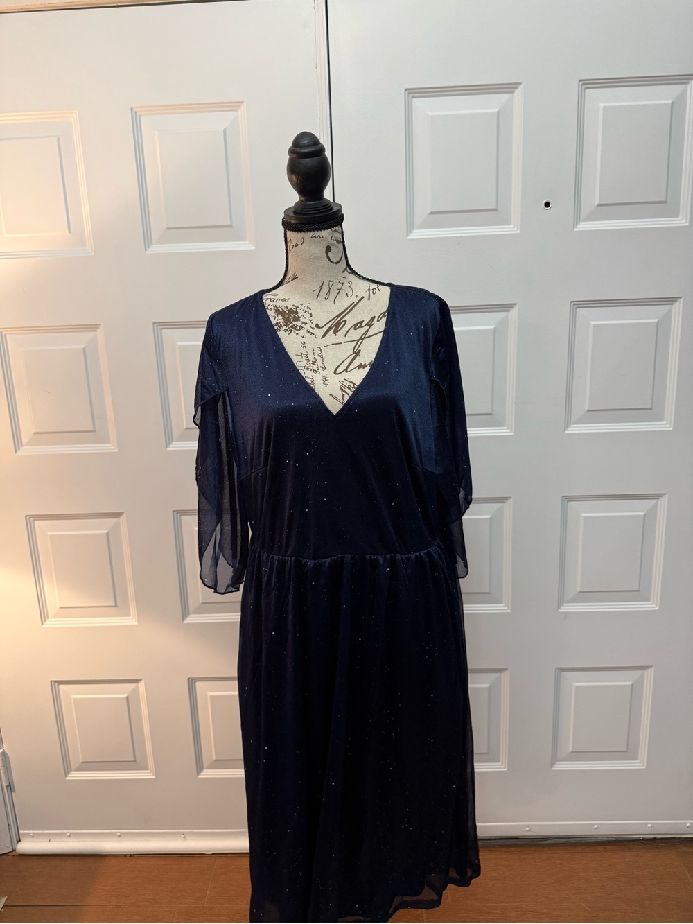 BloomChic Navy V-Neck Glitter Midi Dress